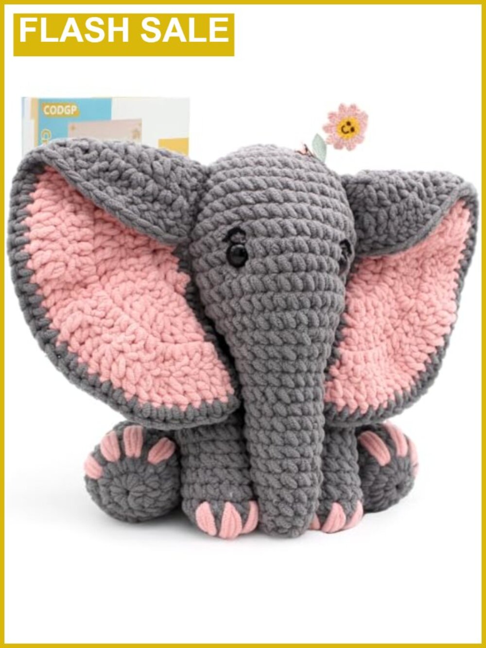 13-Inch Elephant Crochet Kit for Beginners Chenille Yarn All-In-One Amigurumi